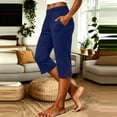 thumbnail image 2 of Women's Capri Pants Summer Loose Fit Slit Hem Yoga Pants Comfy Workout Cropprd Pants with Pockets Blue M(M), 2 of 7