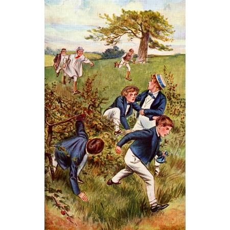 The farmer and his men are making good running about a field behind  Illustration to the book Tom Browns School Days published 1921 Poster Print by Hilary Jane Morgan  Design