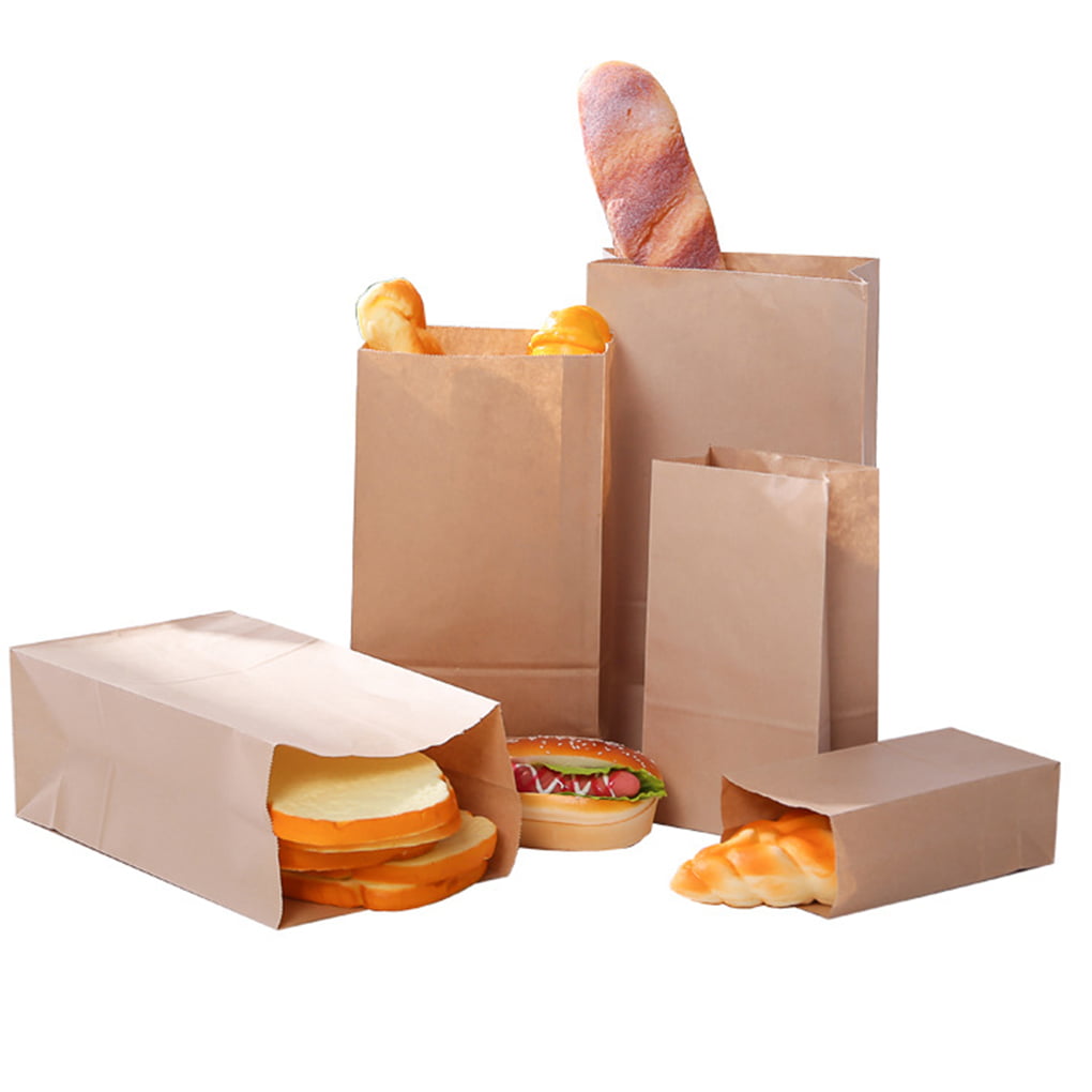 Grease Resistant Kraft Paper Food Packing Take away Takeout Bags White 