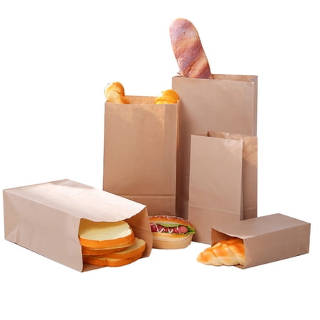 TureClos 50Pcs Kraft Paper Bags Flat Grease Proof Snacks Cookie Sandwich Food Packaging Bags for Dessert Breads Candy, 4