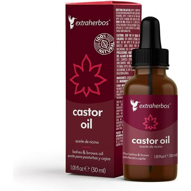 Aceite de Ricino Orgánico Extraherbos 100% Puro 30ml, Estimula el crecimiento de pestañas, cejas y barba, sin parabenos