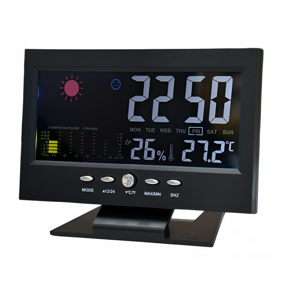 GJX Atomic Desktop Clock with Color Display,Calendar,Day of Week,Time & Date Display,Auto Set Dual Alarm Clock Without Battery