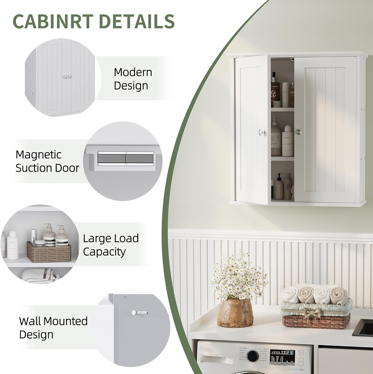 MISSUNNY Bathroom Medicine Cabinet Wall Mount with 2 Doors and 2 Shelves, Small Bathroom Cabinet Wooden Storage Cabinet Over Toilet Restroom Laundry Room Kitchen, White