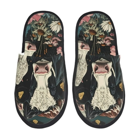 

Adobk Vintage Sunflower Cow Print Slippers Indoor Outdoor Retro Slippers House Soft Fluffy Slides Cushion Furry Slippers-Large