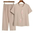 thumbnail image 2 of Women's Print Soft Sleepwear Capri Pajamas Sets Short Sleeve Two-Piece Pjs Round Neck Tops & Capri Pants, 2 of 3