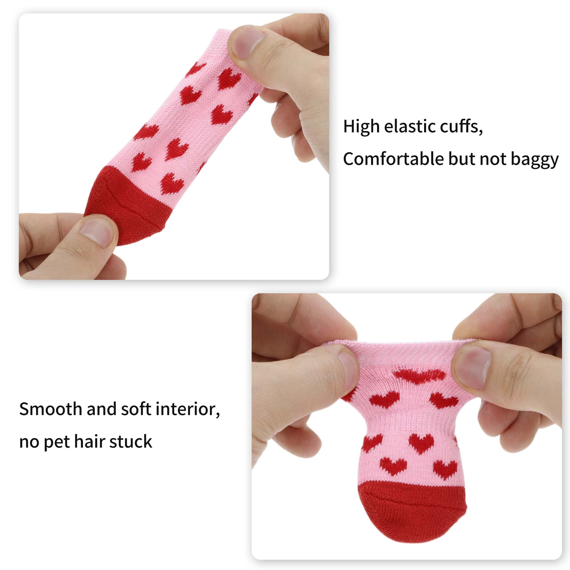 Unique Bargains Dog Socks Non-Slip Heart Pattern Socks 4 Pcs Pink S