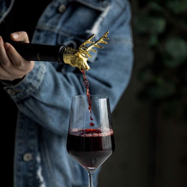 Boca para boter botella de vino Deer Head - Vaciadora de licor de acero inoxidable con control de flujo, tapón a prueba de fugas para cuellos de botella estándar, barra y uso doméstico
