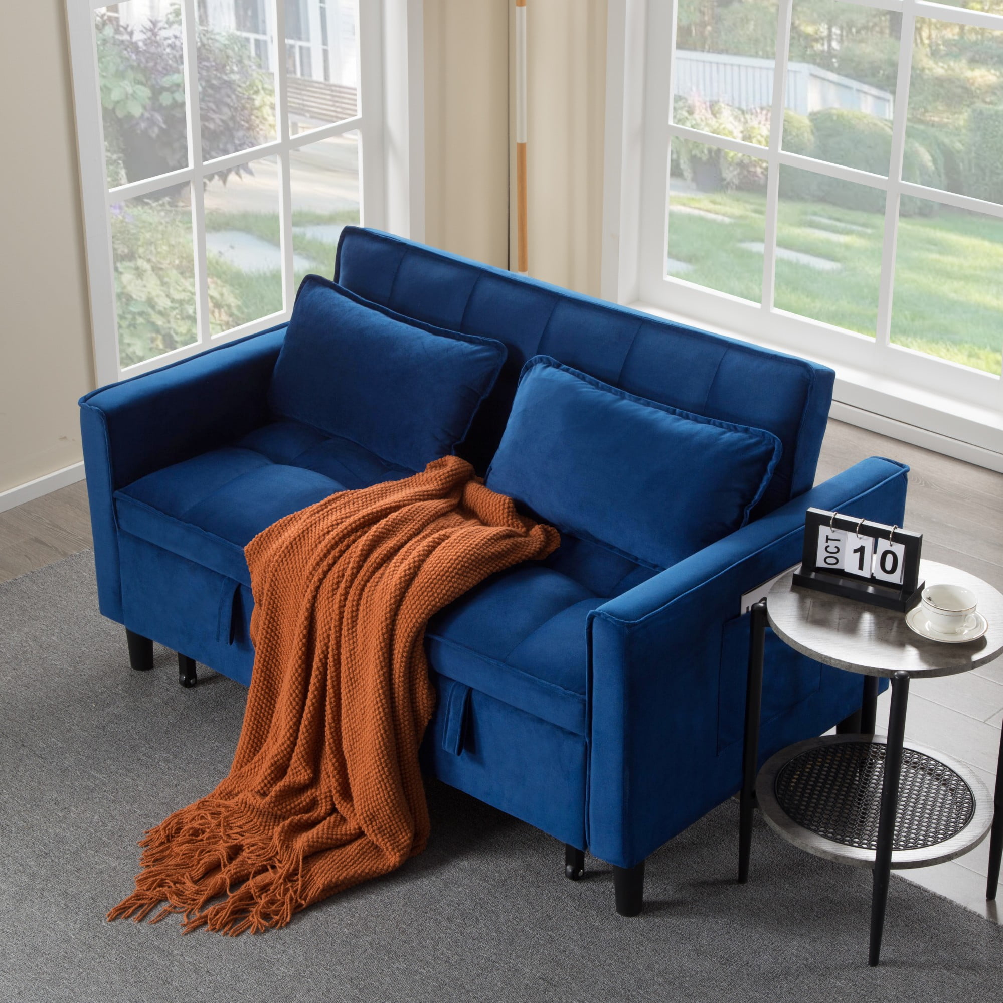 Gewnee 53.94" Pull-Out Sofa Bed – Convertible Twin Size Sleeper Bed,3 Adjustable Backrest Angles & Storage Side Pocket for Living Room,Office,Guest Room.Blue