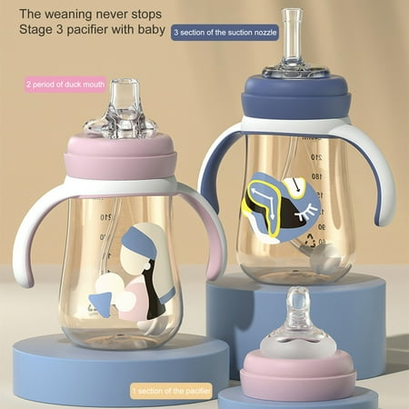 

Zhiyuan 1 Set 240ml/300ml Water Bottle Double Handle Large Capacity BPA Free Children Feeding Straw Bottle for Outing