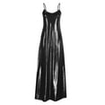 thumbnail image 4 of Honeeladyy Women Metallic Shimmer Slim Maxi Dress Spaghetti Strap V Neck Long Dress Sleeveless Club Cocktail Party Dress Black XXL, 4 of 6