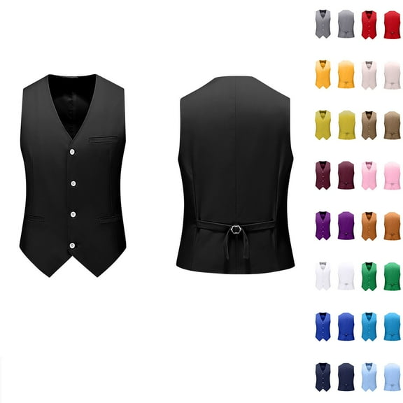 Hinvhai Men's Suit Vests Casual formal Dress Vest Business Slim Fit Waistcoat Vest with 3 Real Pockets for Suits Tuxedo Yellow 8(XL)