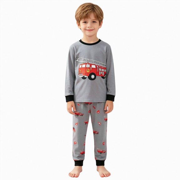Xyant Toddler Boy Pajamas Soft Cotton Fire Truck 2 Piece Pjs Set Little Kids Long Sleeve Sleepwear 2-8 Years (Red,4-5 T)