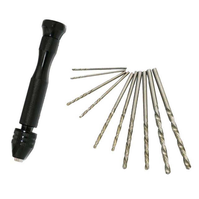 Taladro de giro de la mano Broca Helicoidal de Aleación de Aluminio con 10 Brocas HSS para DIY Hobby Magideal Taladro de giro de la mano