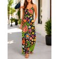 thumbnail image 4 of Women's Casual Sleeveless Jumpsuits Iridescent Floral Symbols Spaghetti Strap Wide Leg Pants Rompers with Pockets, 4 of 7