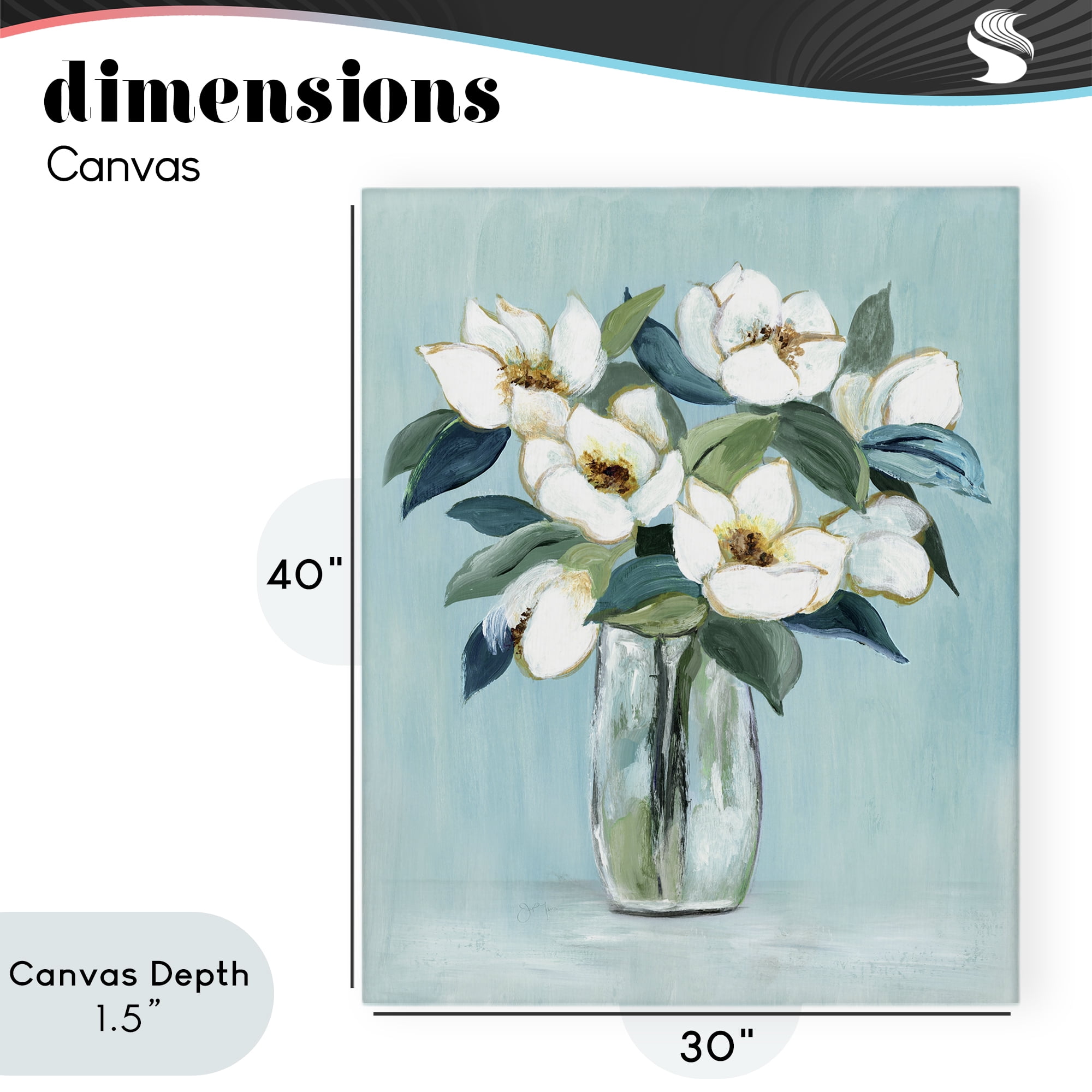 Stupell Industries Magnolia Blossoms on Blue Canvas Wall Art, design by Janet Tava