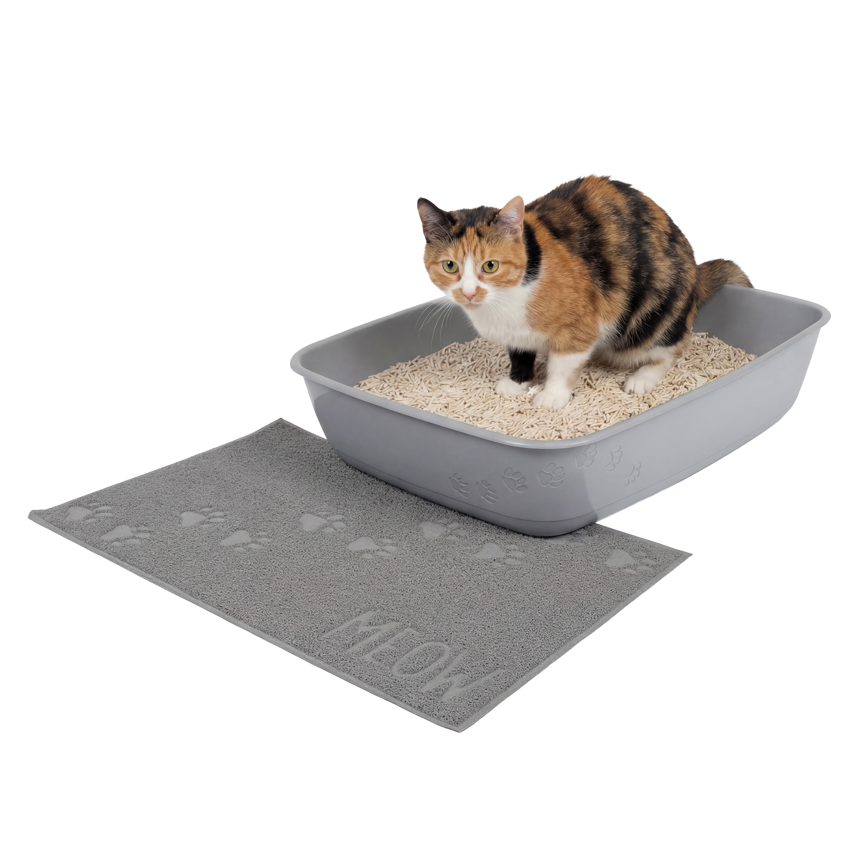 Kitty City Small Textured Non-Slip Cat Litter Trapper Mat, Gray Paw Print, 23.5 x 13.75"