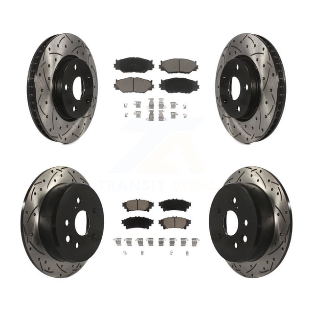 Transit Auto Front Rear Coated Drilled Slotted Disc Brake Rotors and Ceramic Pads Kit for Car 2014-2015 Lexus IS250 Base with RWD with F Sport Package KDC-100565