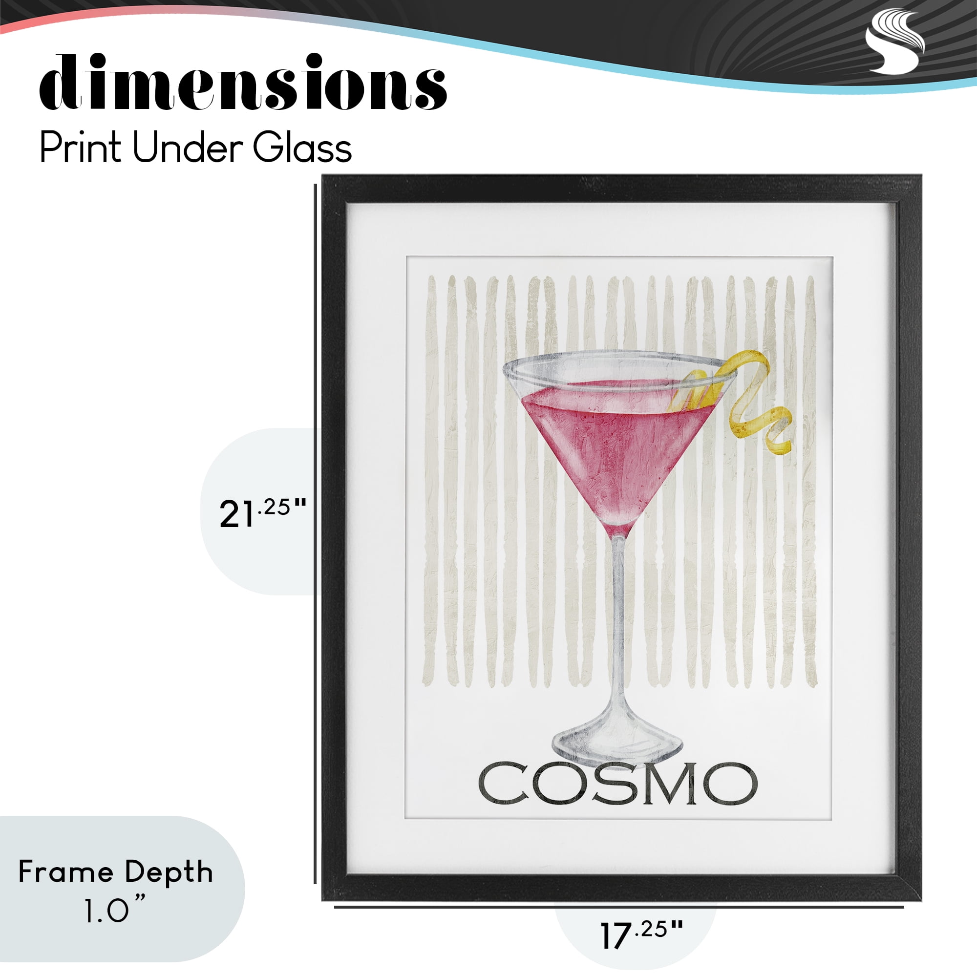 Stupell Industries Pink Cosmo on Stripes Black Framed Print Under Glass, design by Kim Allen