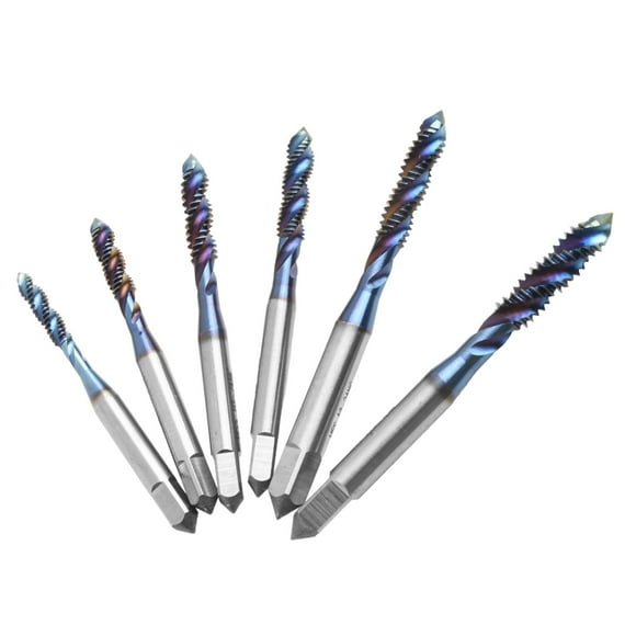 6Pcs Screw Tap Hss Tap Blue Coated Machine Tap Threading Tools Spiral Tap Drill 6-32Nc 8-32Nc 10-24Nc 10-32Nc 12-24Nc 1/4-20Nc