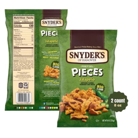 Snyder’s of Hanover Pretzel Pieces, Jalapeño Flavor, 8 oz Bags, Pack of 2 | Crunchy Sourdough Pretzel Snacks, Bold Spicy Flavor