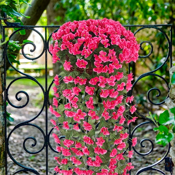 Taotanxi Artificial Hanging Flowers for Outdoors, Fake Hanging Plants for Outdoor, UV Resistant Faux Flowers, Silk Petunia Without Basket for Home Planter Porch Patio Decoration, Red 31In