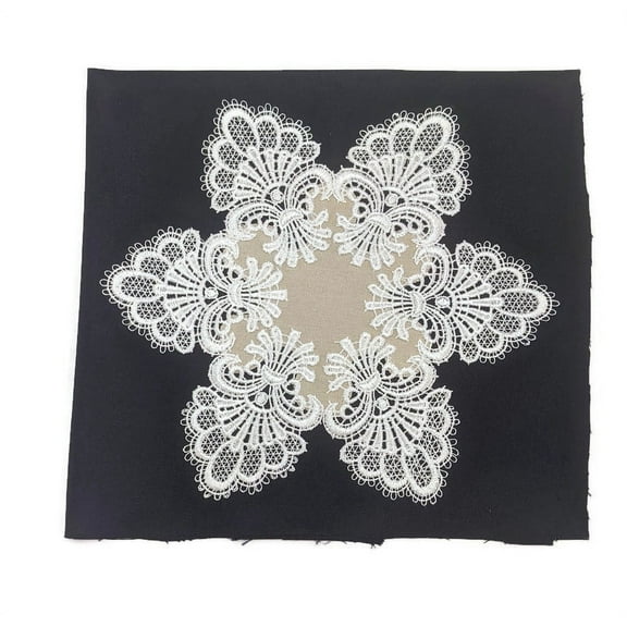 Doily Boutique Round Doily in Venetian Lace and Light Brown Burlap Linen Fabric Handmade Size 10 inches