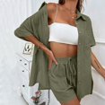 thumbnail image 5 of ZJXFGS Linen Short Sets for Women Beach Vacation Outfits Lounge Tracksuits Fashion Cardigan Short Sleeve Shorts 2 Piece Set Woman Mint Green M, 5 of 6