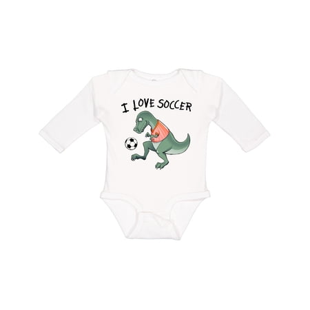 Inktastic I Love Soccer-Dinosaur in Orange Boys or Girls Long Sleeve Baby Bodysuit