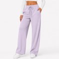 thumbnail image 5 of Women's Wide Leg Pants High Waisted Drawstring Elastic Waist Loose Fit Solid Color Palazzo Lounge Trousers with Pockets, 5 of 5