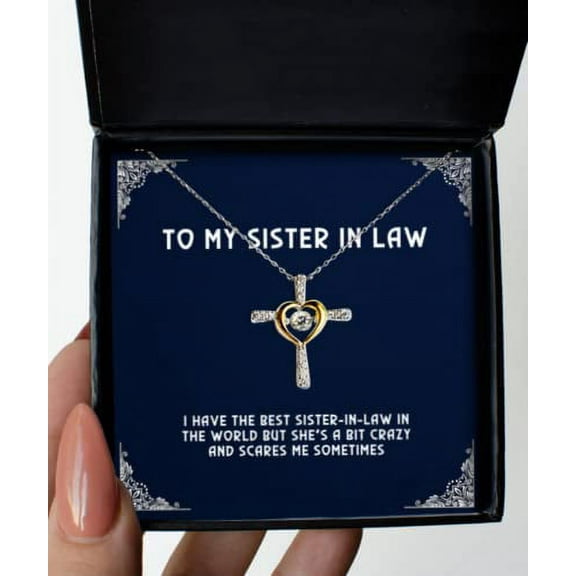 amangny Sister in Law Gifts for Big Sister, I Have The Best Sister-in-Law in The World But, Cute Sister in Law Cross Dancing Necklace, from Sister