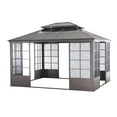 thumbnail image 5 of Sunjoy Sheridan 12 ft. x 14 ft. Brown Steel Screenhouse with 2-tier Hardtop, 5 of 7