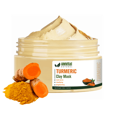AMVital Turmeric Vitamin C Clay Mask - Facial Mask for Skin Care and Dark Spots - Suitable for All Skin Types