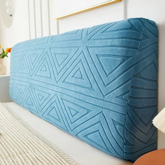 Zhuge 1 piece removable washable bed backrest cover, simple windproof headboard dust cover, plush all inclusive elastic headboard protective cover, 200cm long (blue)