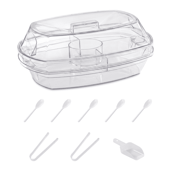 Vegetable Tray Clear Party Platter with 4 Compartments Fruit Ice Serving Tray with Lid Cold Food Buffet Server for Fruit Vegetable Fruit 
