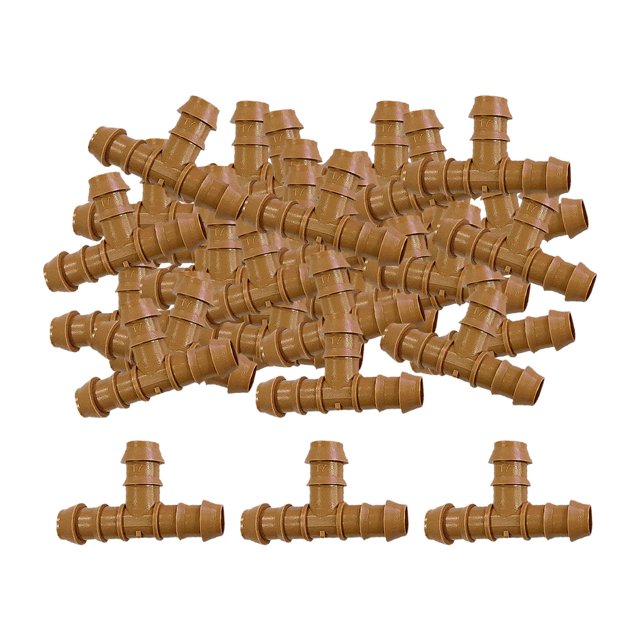 100 piezas de accesorios de acoplamiento de púas, camisetas de goteo de 17mm para sistema de rociadores, sistemas de césped y jardín, Conector de shamjiam Riego por goteo