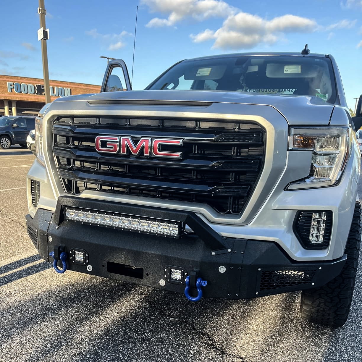 Vijay Compatible with 2019-2020-2021 GMC Sierra 1500 Front Bumper Textured Black Steel with Light and D-ring