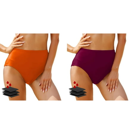 Lojoutye 2 Pack(Orange 1PCS & 1PCS) Multipack Women s High Waisted Bikini Swim Towel Pants Bottoms Retro Basic Full Coverage Swimsuit Mid Waist Bathing Suit Bottom