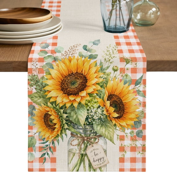 Table Runners 72 Inches Long Dress Scarves, Sunflowers Rustic Farmhouse Kitchen/Dining Table Decor Table Runner, Coffee Tablerunners, Country Eucalyptus Leaves Orange Plaid 13x72 Inch