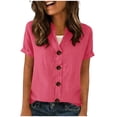 thumbnail image 4 of Guluxicc Button Up Shirt Women Short Sleeve Cotton Button Front Solid Color Casual Summer Outdoor Wear Trendy Tops, 4 of 8