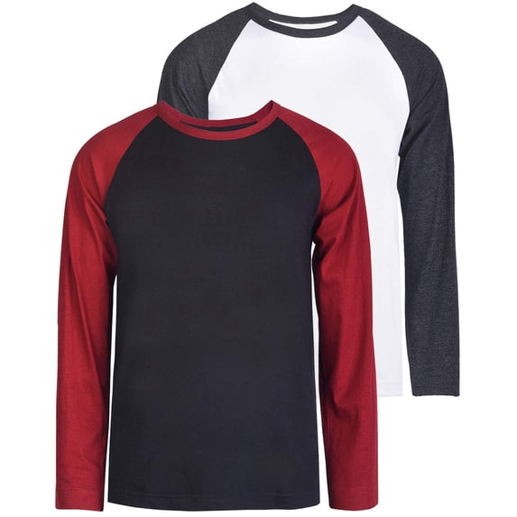 URBAN DAIZY Men's 2 Pack Baseball T-Shirt Long Sleeve Raglan Crewneck Casual Cotton Active Athletic Tee Top Tshirt BUR/BLK+C.GR/WHT L