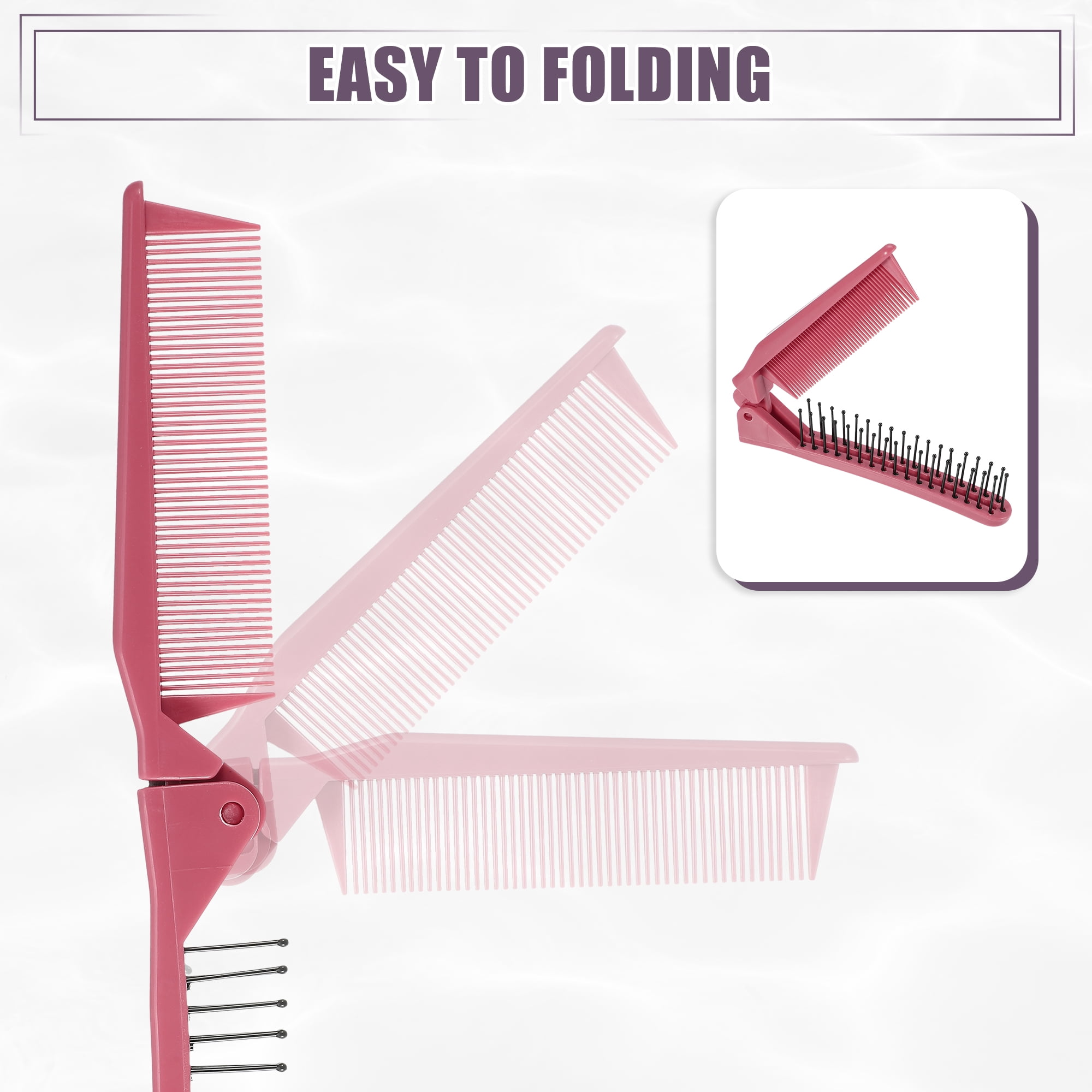 Unique Bargains 1Pc Folding Hair Comb Travel Mini for Curly Wet Dry Long Hair Dark Pink