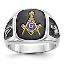 14K White Gold Ring Band Themed Men's Masonic, Size 8