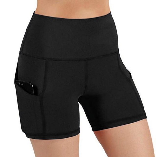 Short d'Athlétisme Taille Haute pour Femmes Yoga Fitness Short de Course avec Poches Profondes