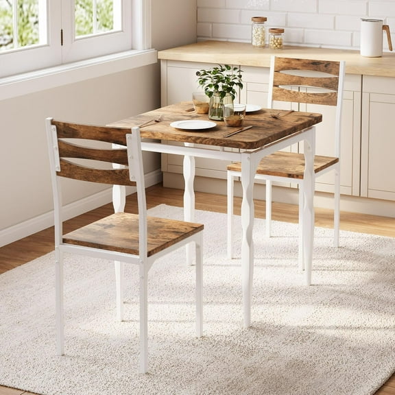 Dining Table Set for 2, Dining Table and Chairs Set of 2, 3 Piece Dining Table Set with Spiral Table Legs for Small Spaces, Kitchen, Apartment, White Brown