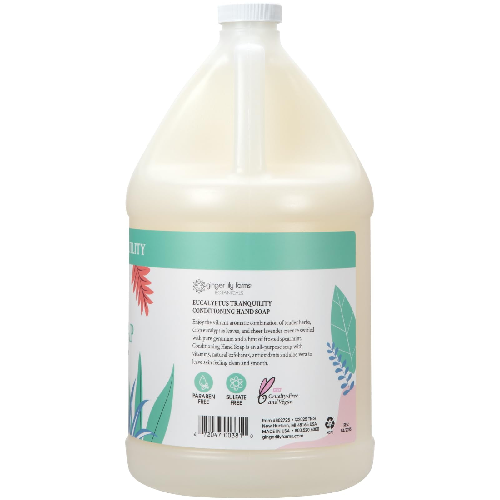 Ginger Lily Farms Botanicals Conditioning Liquid Hand Soap Refill, Eucalyptus Tranquility, 100% Vegan & Cruelty-Free, 1 Gallon (128 fl oz)