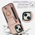 thumbnail image 4 of Wallet Case Compatible with iPhone 15 with Card Holder, 360° Rotation Finger Ring Kickstand PU Leather Stretchy Fabric Cover Drop Protection with Magnetic Snap Case Cover, Rosegold, 4 of 8