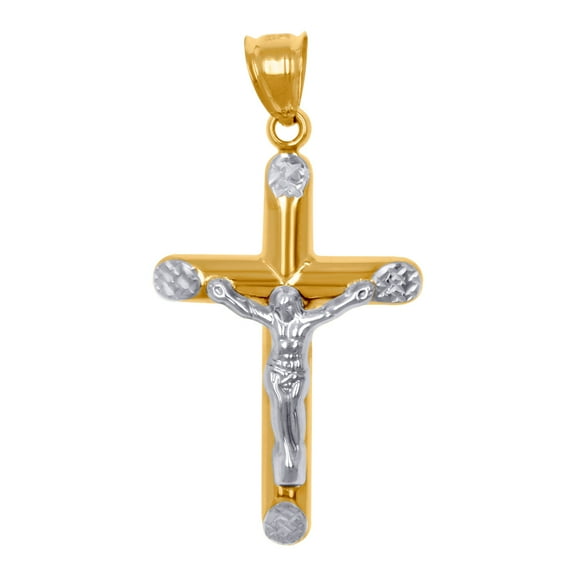 14k Two-tone Gold Mens Crucifix Cross Religious Charm Pendant 53x26.8mm Wide Necklace for Men