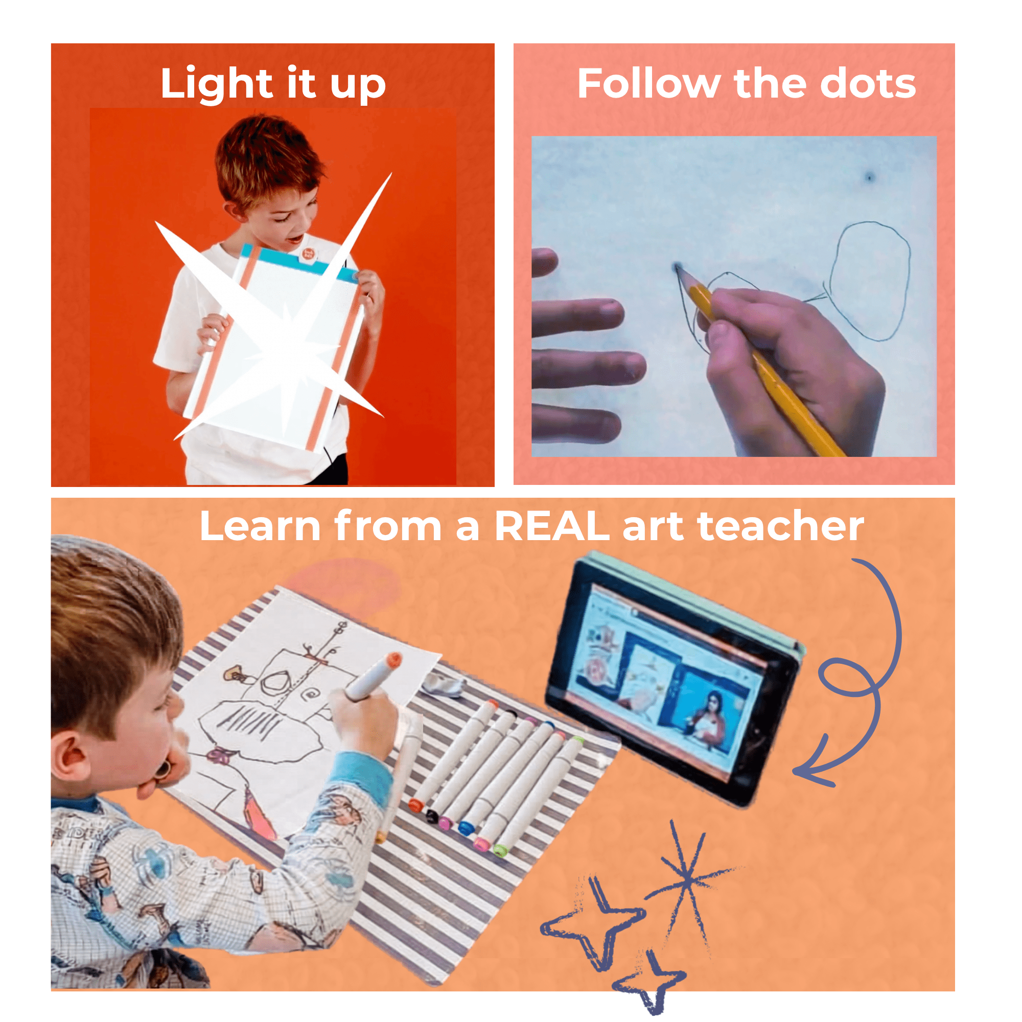 Kids Art Kit Ages 4–7 – Art Class in a Box w/Light Up Bright Board, Full Art Supplies Set & 2 Hours Teacher Guided Video Art Lessons – Creative Learning Activity for Boys & Girls, Homeschool, STEM