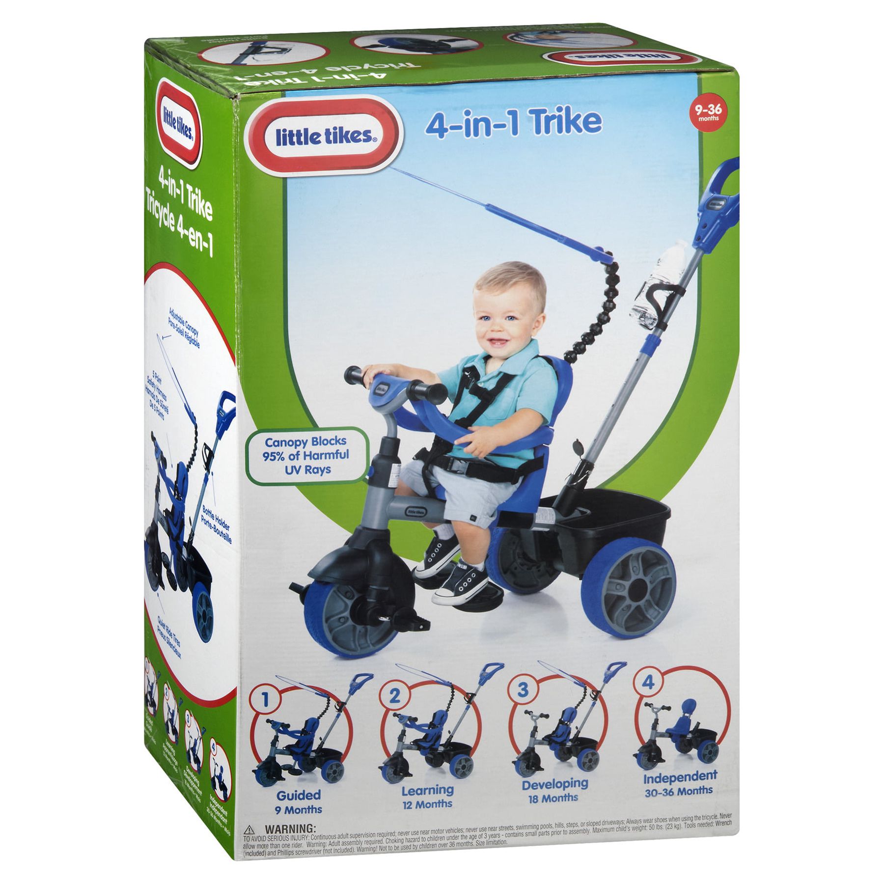 Little Tikes 4-in-1 Basic Edition Trike in Blue, Convertible Tricycle for Toddlers Tricycle with 4 Stages of Growth and Shade Canopy- For Kids Kids Boys Girls Ages 9 Months to 3 Years Old - image 5 of 8