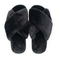 thumbnail image 2 of Pantuflas para mujer, punta abierta, peludas, esponjosas, para casa, acogedoras, de espuma viscoelástica, antideslizantes, de felpa, cruzadas, peludas, para interior y exterior Ormromra 2034321-5, 2 of 9